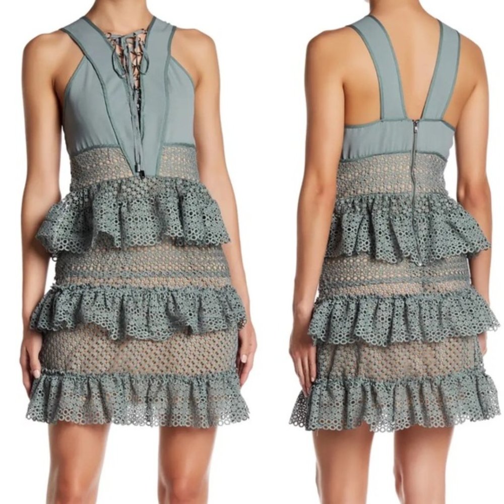 Romeo + Juliet Dusty Sage Ruffled Lace Up Front